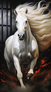 毛发飘逸的奔跑白马背景图片