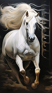奔跑特写飞驰的白色马匹插画