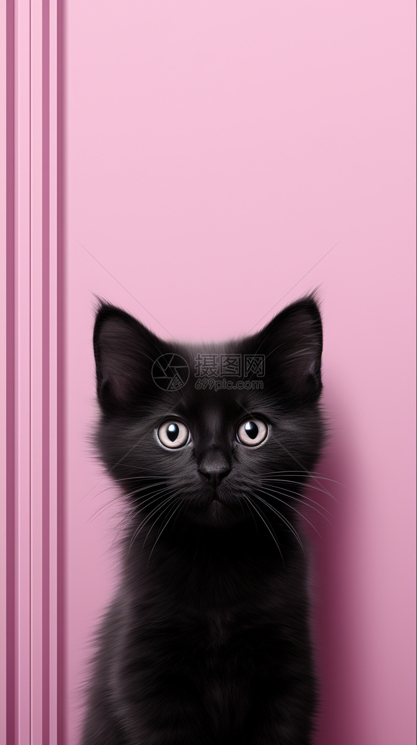 呆萌的黑色小猫幼崽图片