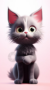 毛茸茸的卡通灰色小猫图片