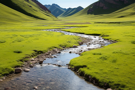 山水与草地交织的美景图片
