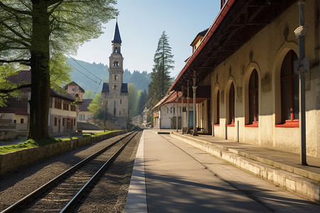 教堂与铁路图片
