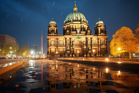 柏林夜景中的建筑高清图片