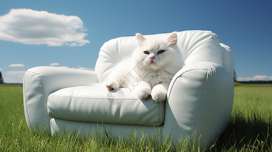 沙发上慵懒的白猫图片