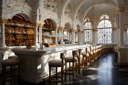 高级西餐厅古典装饰的酒吧场景设计图片