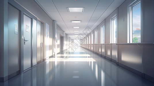 空旷的医院走廊背景图片