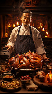 制作传统北京烤鸭的厨师图片
