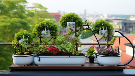 阳台上生机勃勃的绿植盆栽图片
