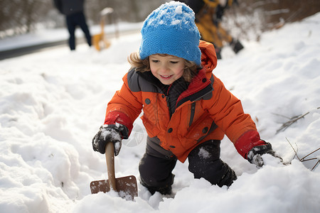 正在玩雪的小男孩背景图片