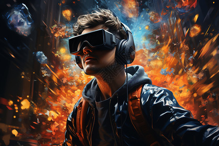 VR体验代金券戴着眼镜的男人插画