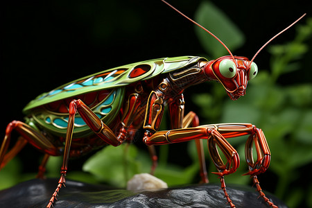 红色触角的螳螂背景图片