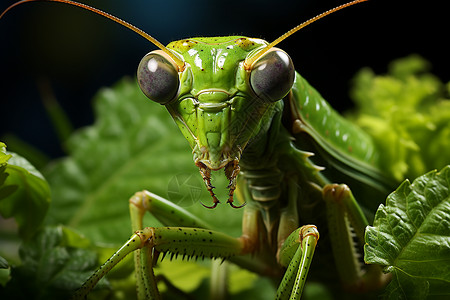 绿叶上的螳螂背景图片