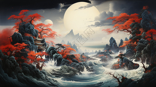 中国的森林水墨画背景图片