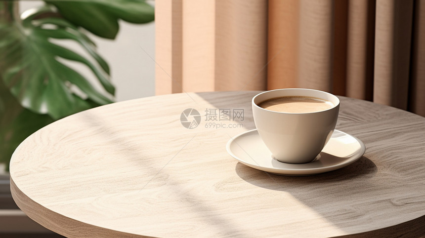 咖啡放在白色桌子上图片