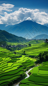 远山的梯田背景图片