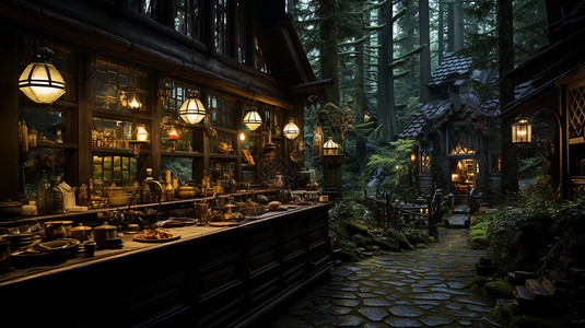 厨房夜景森林中的厨房设计图片