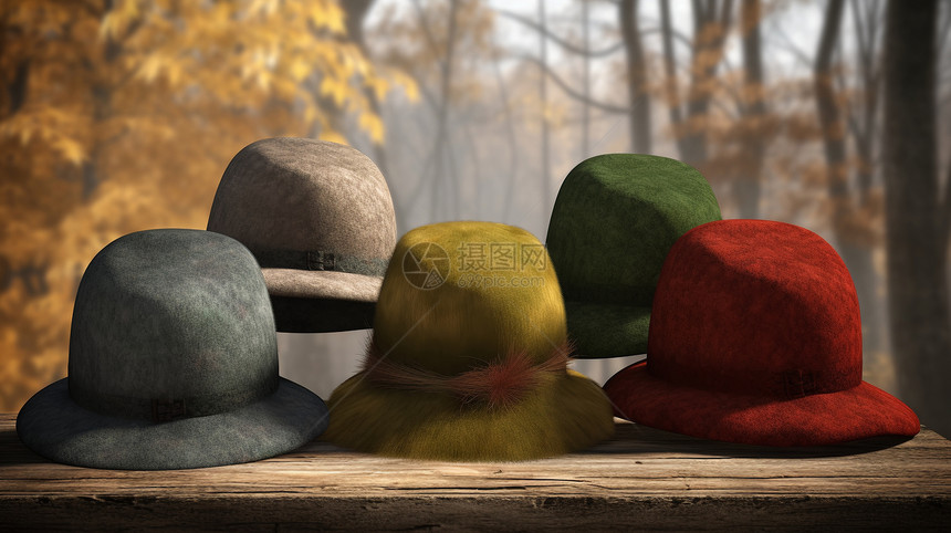 多种颜色的毡制羊毛帽子图片