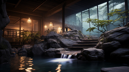 日式室外温泉图片