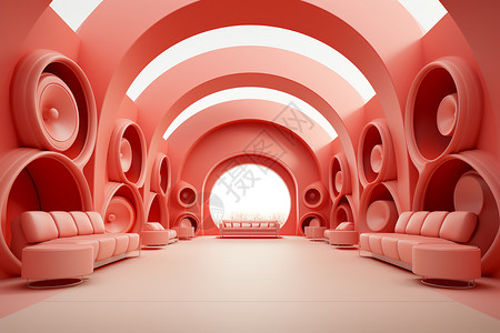 红色拱门红色舞台上的艺术装置设计图片