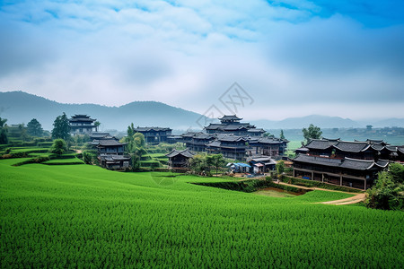 乡村静谧的稻田景观图片