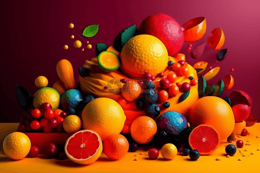 堆放的炫彩新鲜水果图片