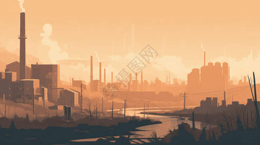 工业城市景观插图背景图片