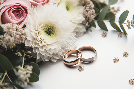 浪漫花束和戒指背景图片