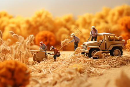 一堆小麦收割小麦的插画