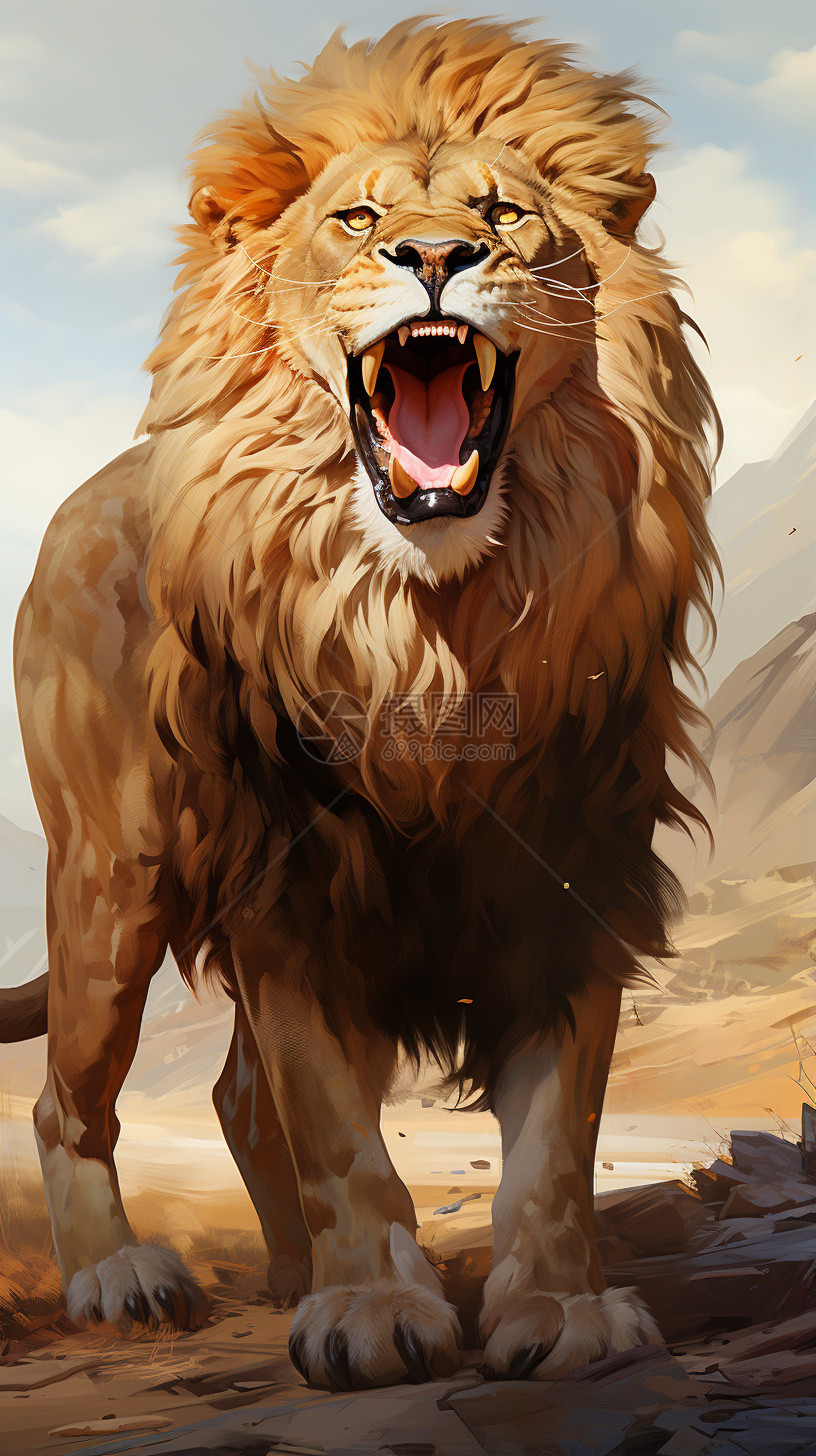 咆哮的狮子插画图片