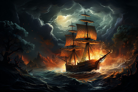 海洋上行驶的船背景图片