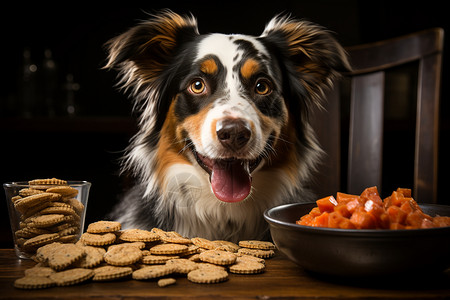 乖巧表情可爱的狗狗用舌头舔食物的表情背景