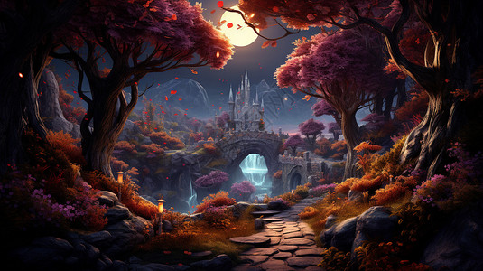 秋天的童话森林背景图片