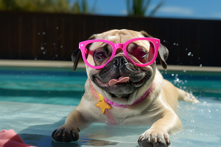 巴哥犬壁纸可爱的狗狗在泳池游泳背景