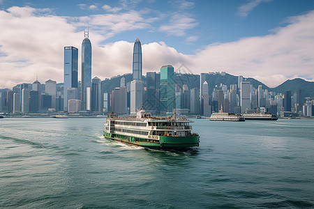 天星码头远眺维多利亚港背景