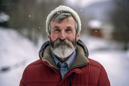 雪中戴帽子的老人图片