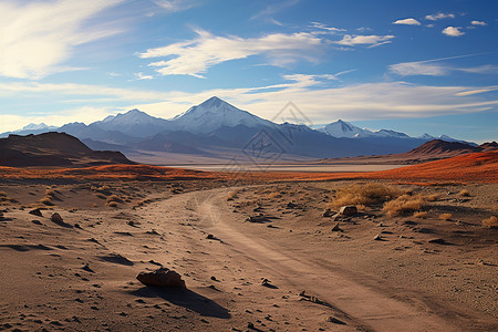 雪山沙漠沙漠里的荒野泥路背景