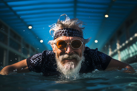 在游泳的老人背景图片