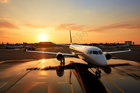 夕阳下的航空工厂图片