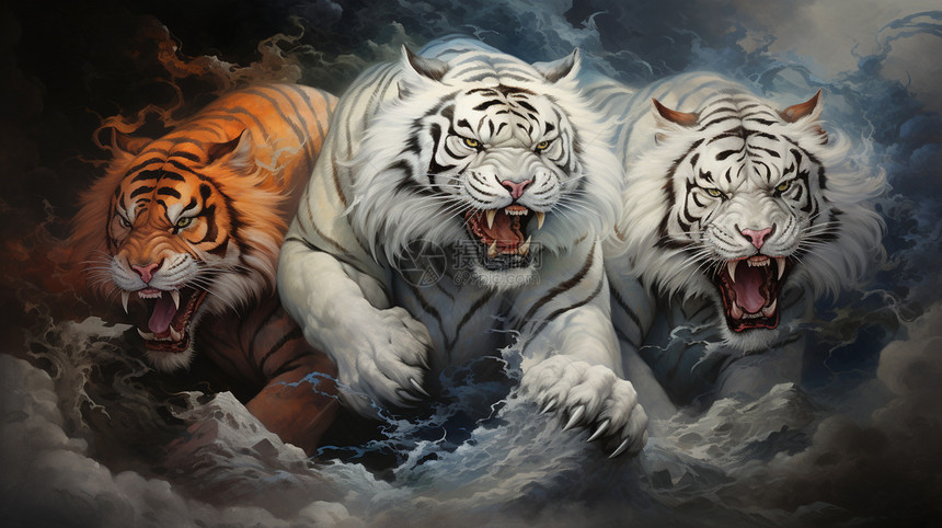 浮雕的老虎艺术图片