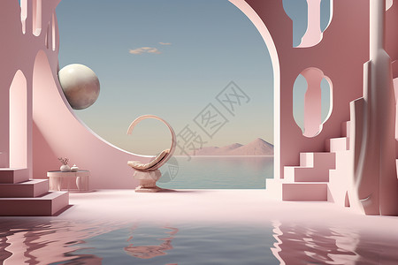 创意海边粉色建筑高清图片
