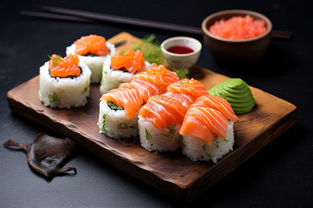 鲜美的三文鱼寿司背景图片