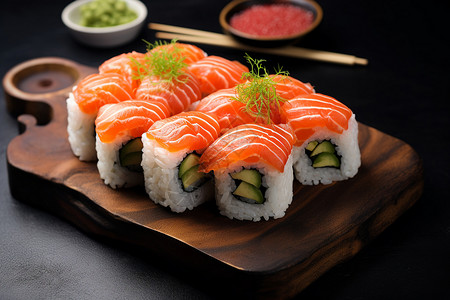 传统日式美食的三文鱼寿司背景图片