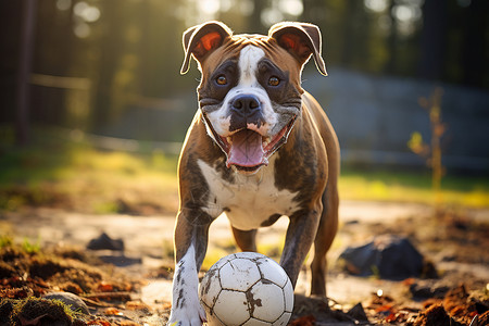 开心的足球狗图片
