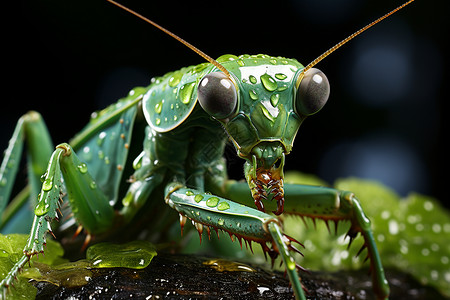 绿叶间的螳螂背景图片
