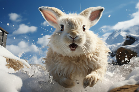 白雪中奔跑的兔子图片