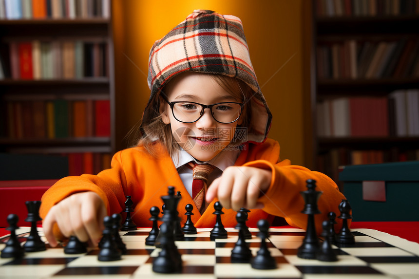 图书馆下棋的小女孩图片