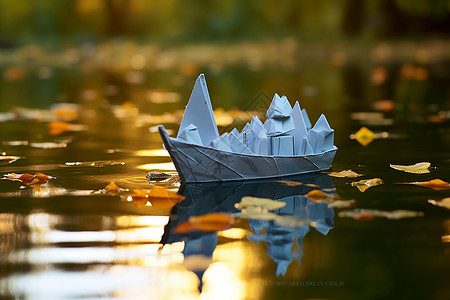公园湖面上的纸船图片