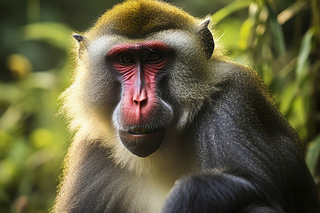 红脸猴注视镜头的严肃表情图片
