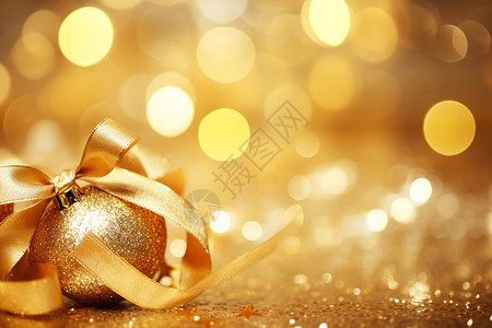 金色装饰蝴蝶结金色的圣诞树装饰球设计图片