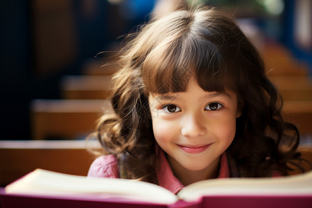 小女孩在开心的读书图片